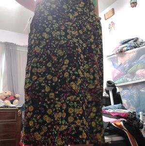 LuLaRoe Black Skirt with yellow, green, and Pink Floral Design